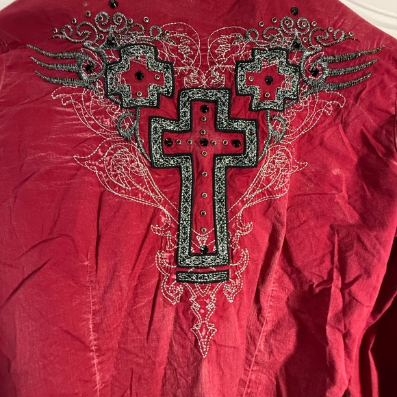 Roar Red Embroidered Button Down Shirt - Picture 4 of 5